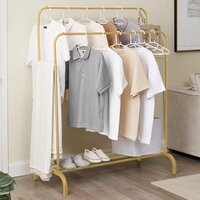 Durable Double Garment Rack: Multipurpose Metal Cloth Stand with 1 Bottom Shelf