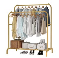 Durable Double Garment Rack: Multipurpose Metal Cloth Stand with 1 Bottom Shelf