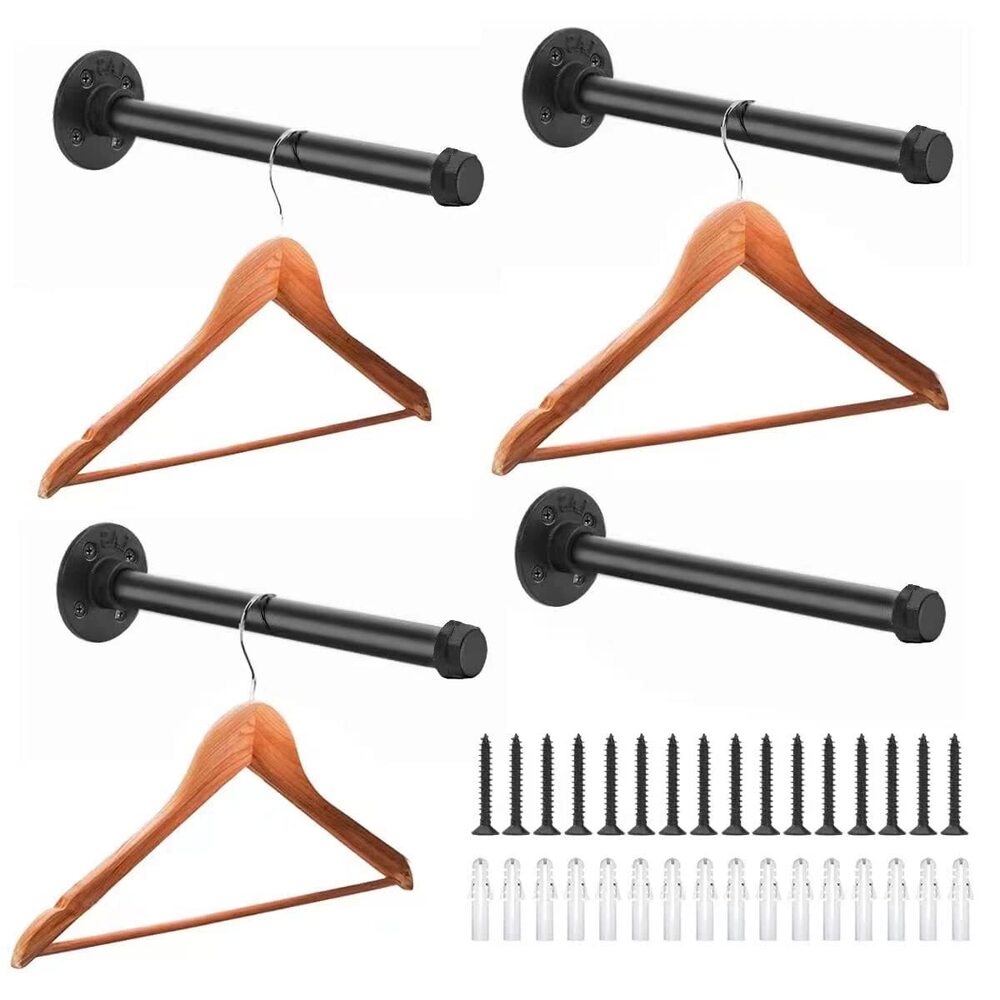 Industrial Pipe Clothing Rack 12 Inch 4 Pack, Wall Mounted Clothes Rack