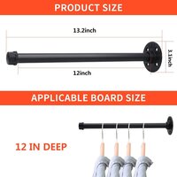 Industrial Pipe Clothing Rack 12 Inch 4 Pack, Wall Mounted Clothes Rack