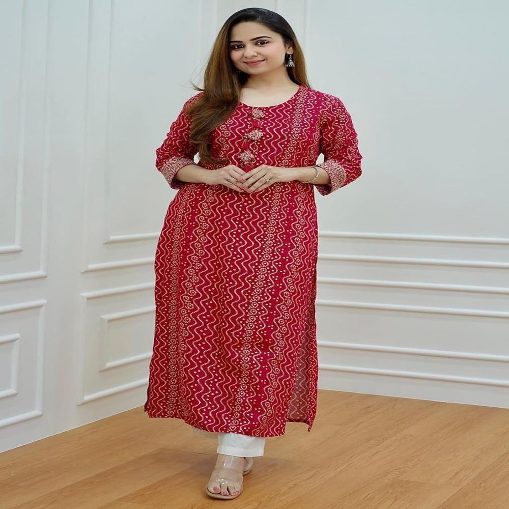 Hawkthestock Women Eye-Cathing Rayon Kurta Pant Dupatta Set - Color: Pink