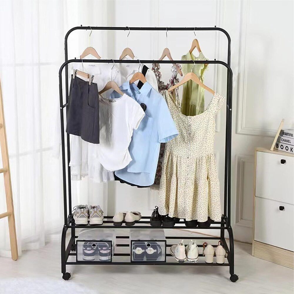 Double Rod Adjustable Clothing Rack | Stainless Steel| Foldable Garment