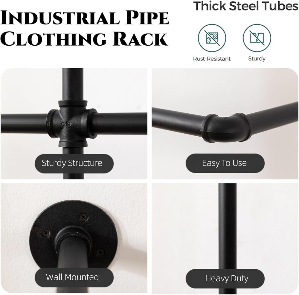 Industrial Pipe Clothes Rack Wall Mounted Clothing Rack,Heavy Duty Iron Pipe Garment