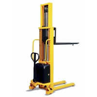 Semi Electric Hydraulic Stacker - 1 Ton Capacity, 6 Meter Lifting Height | New Yellow Finish, Durable Powder Coated, Easy-to-pull Chassis