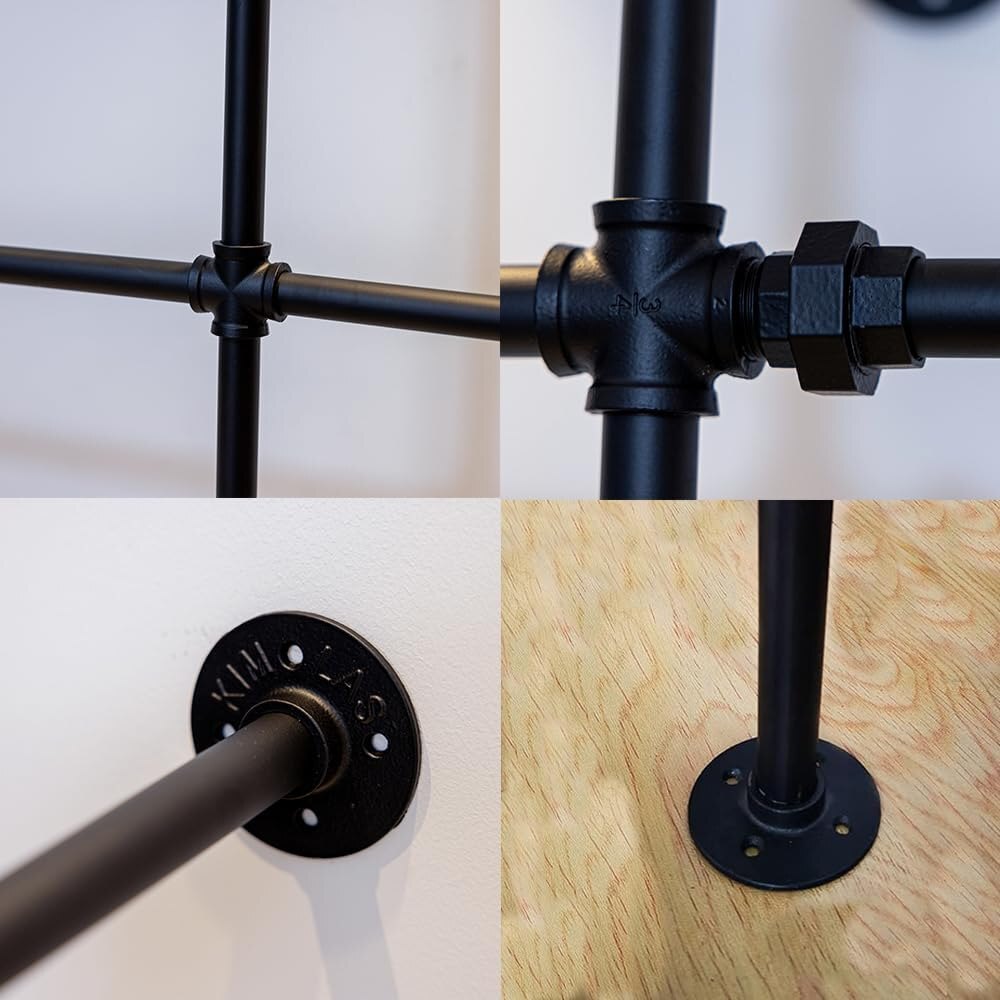 Industrial Pipe Wall-mounted Garment Racks, Metal Commercial Hangers, Coat Racks Black 118x78x10in