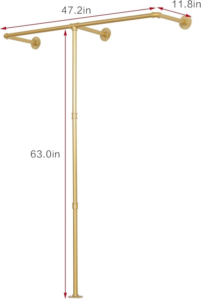Industrial Pipe Clothes Rack, Heavy Duty Wall Mounted golden Iron Garment Bar