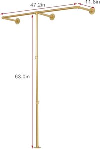 Industrial Pipe Clothes Rack, Heavy Duty Wall Mounted golden Iron Garment Bar