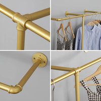Industrial Pipe Clothes Rack, Heavy Duty Wall Mounted golden Iron Garment Bar