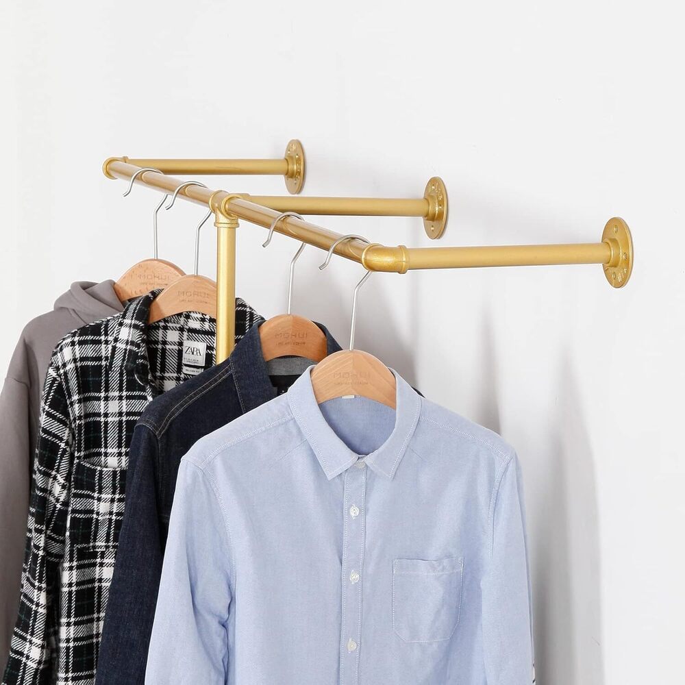 Industrial Pipe Clothes Rack, Heavy Duty Wall Mounted golden Iron Garment Bar