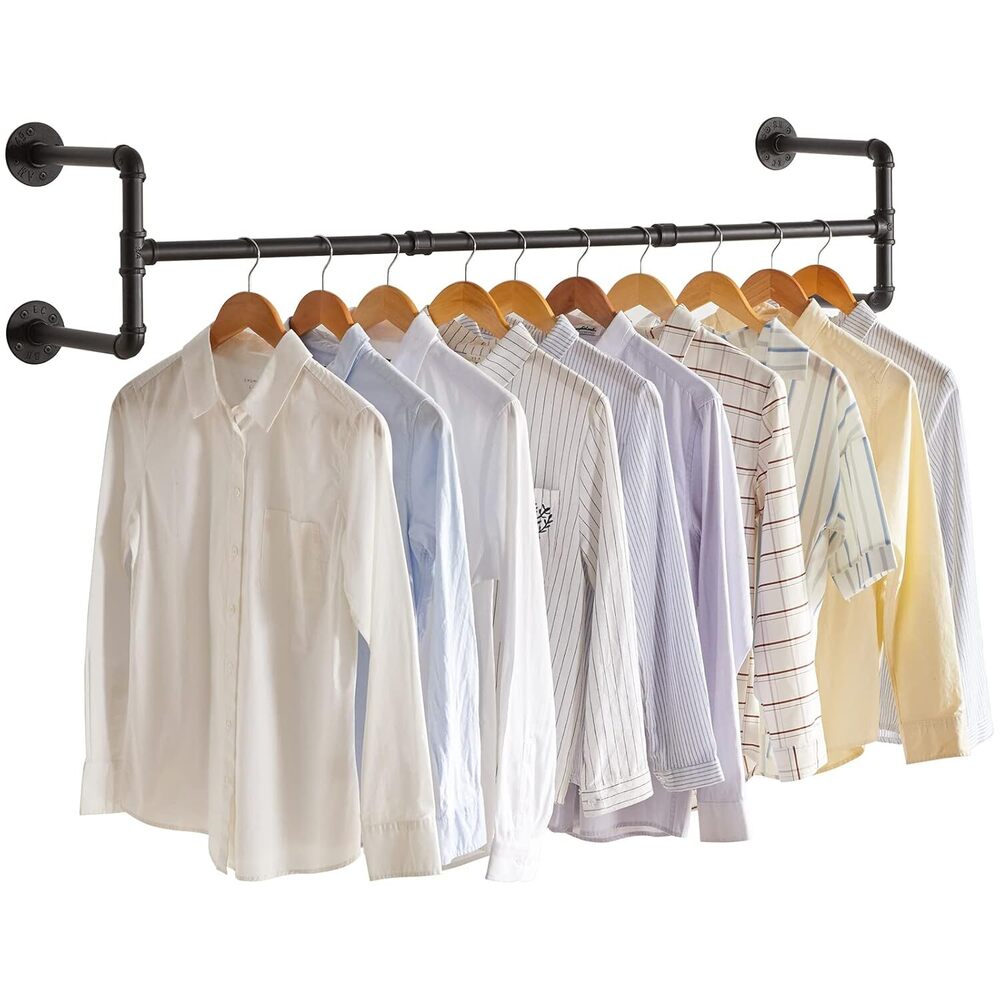 Wall Mounted Clothes Rail, 127cm Industrial Pipe Clothes Bar Rack