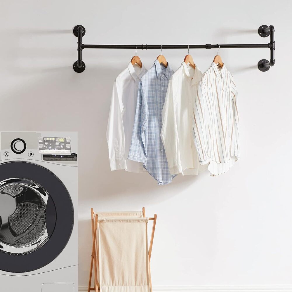 Wall Mounted Clothes Rail, 127cm Industrial Pipe Clothes Bar Rack