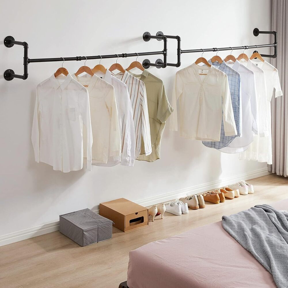 Wall Mounted Clothes Rail, 127cm Industrial Pipe Clothes Bar Rack