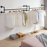Wall Mounted Clothes Rail, 127cm Industrial Pipe Clothes Bar Rack