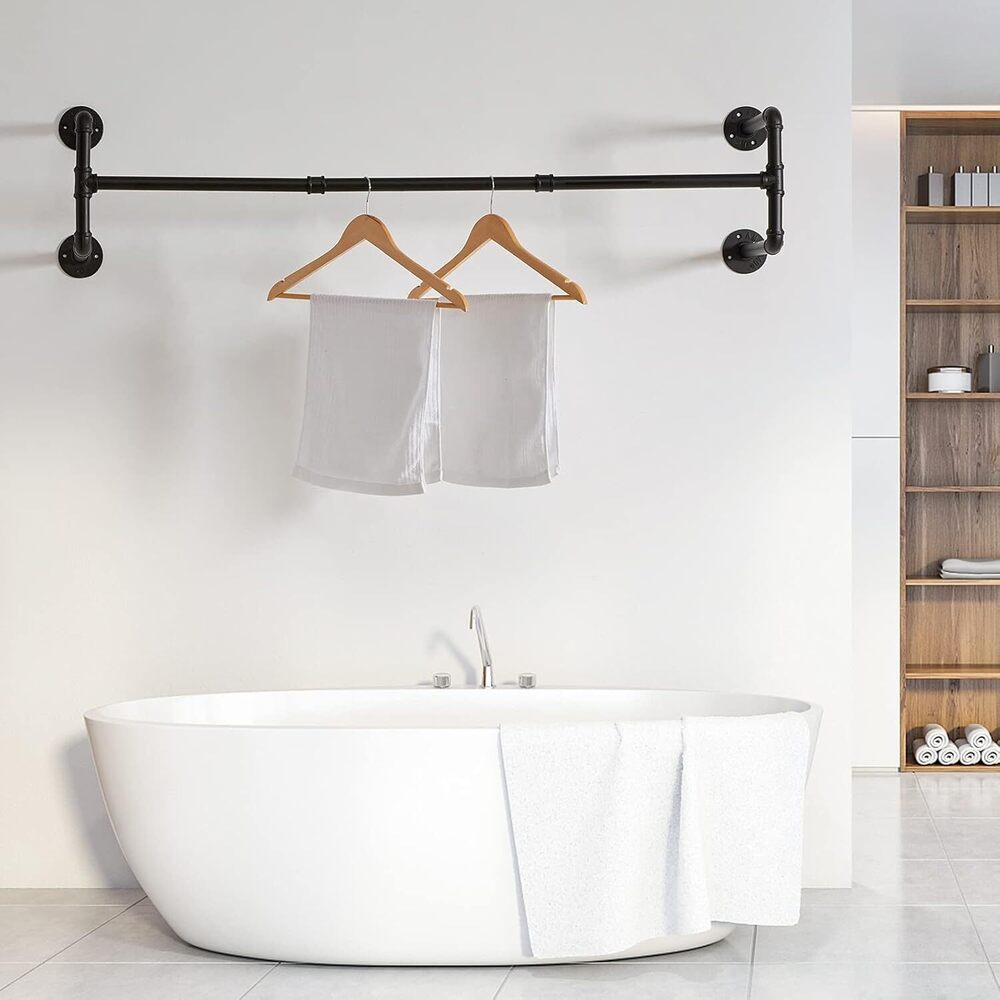 Wall Mounted Clothes Rail, 127cm Industrial Pipe Clothes Bar Rack