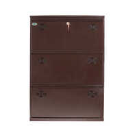 28x41 Inch 3 Door Wide Wall Mounted Metal Shoe Rack - Color: Brown