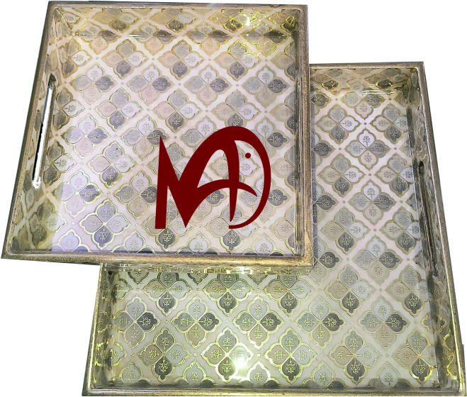 Square Tray - Wooden Set Of 2, Digital Print With Enamel Coating | Ideal For Home, Restaurant, Hotel & Versatile Use