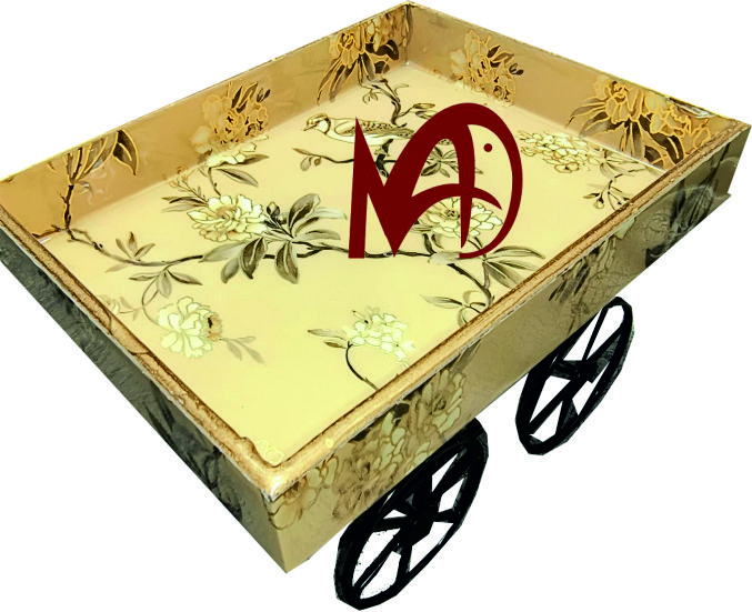 Wooden Cart Tray - 100% Pure Wooden, Glossy Finish With Enamel Coating | Features Iran Stand, Natural Look, Customized Design
