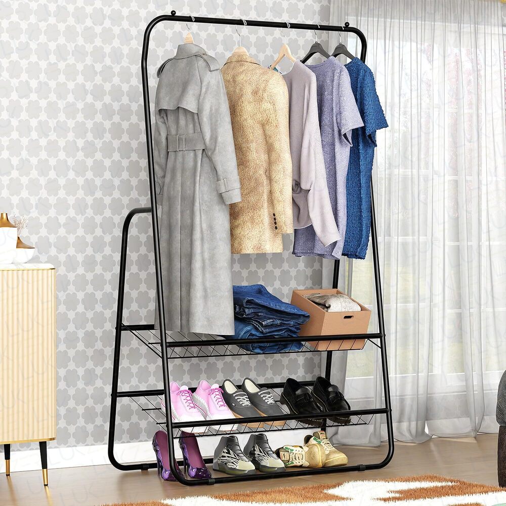 Metal 2 Bottom Garment Rack Portable Closet Storage Organizer Stand for Coat