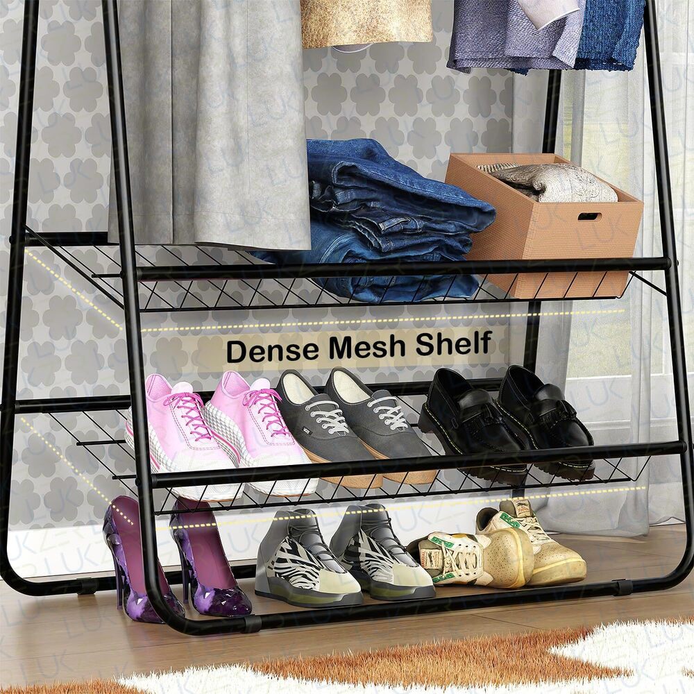 Metal 2 Bottom Garment Rack Portable Closet Storage Organizer Stand for Coat