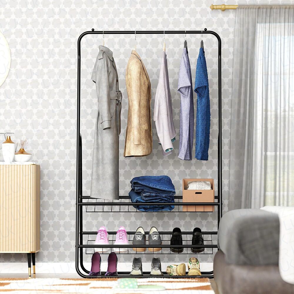 Metal 2 Bottom Garment Rack Portable Closet Storage Organizer Stand for Coat