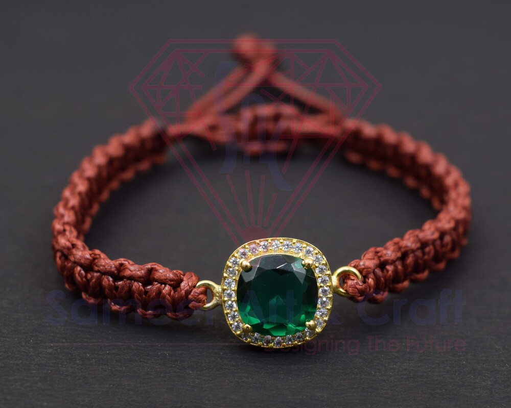 Brass With 18k Gold Plated Handmade Swarovski Thread Adjustable Stone Bracelet - Color: Green