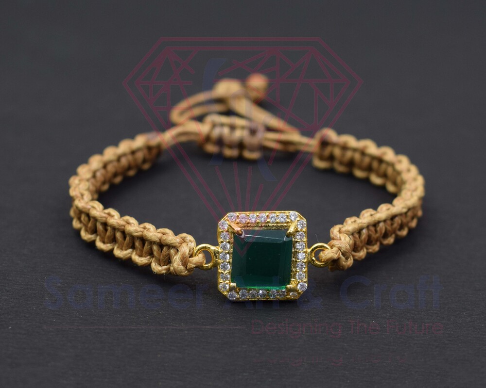 Brass With 18k Gold Plated Handmade Swarovski Thread Adjustable Stone Bracelet - Color: Green