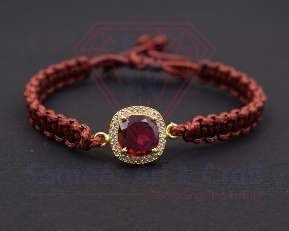 Brass With 18k Gold Plated Handmade Swarovski Thread Adjustable Stone Bracelet - Color: Green