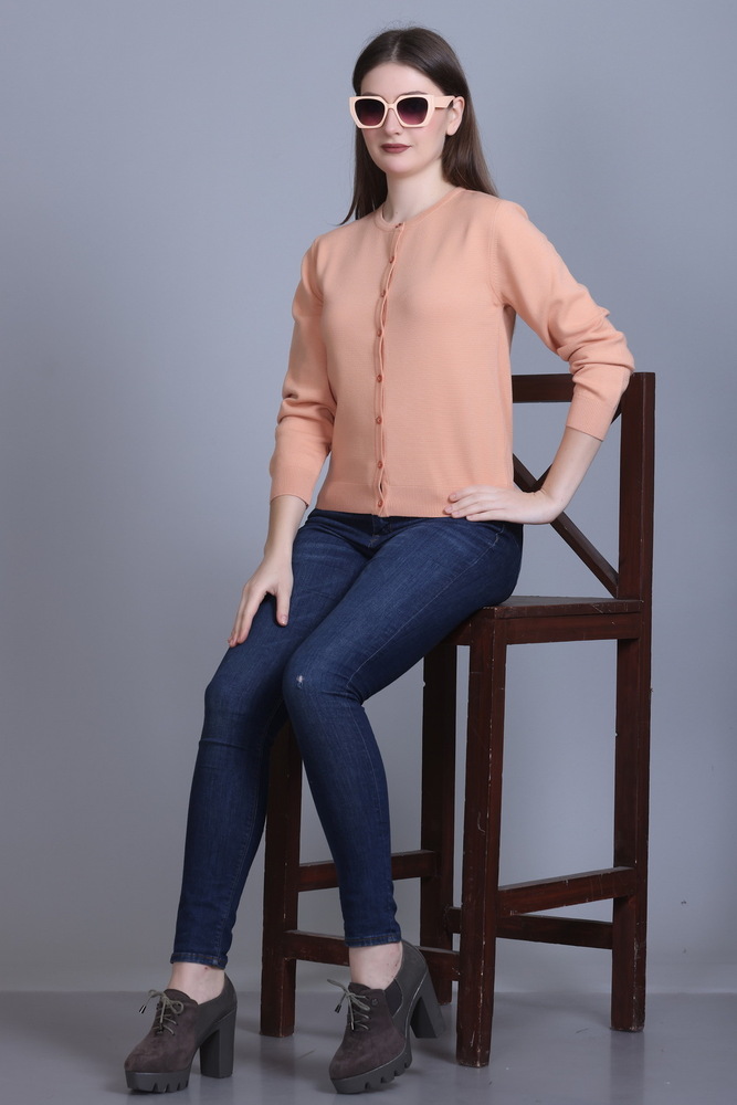 Solid Round Neck Casual Cardigan