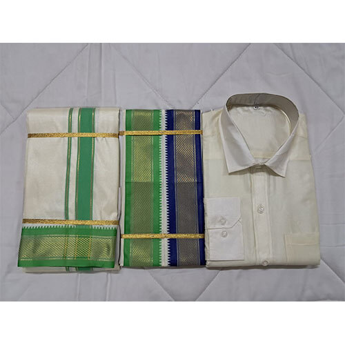 Pattu Mix Quality. 7 Kan Korvai Dhothi+Thundu+Shirt Readymade. 3 in 1 Wedding Combo
