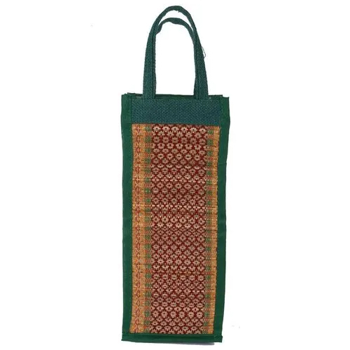 Jute WineBottle Bag - 15x5 Inches | Brown, Handcrafted Eco-Friendly Jute, Customizable Size & Weight, Elegant Printed Pattern