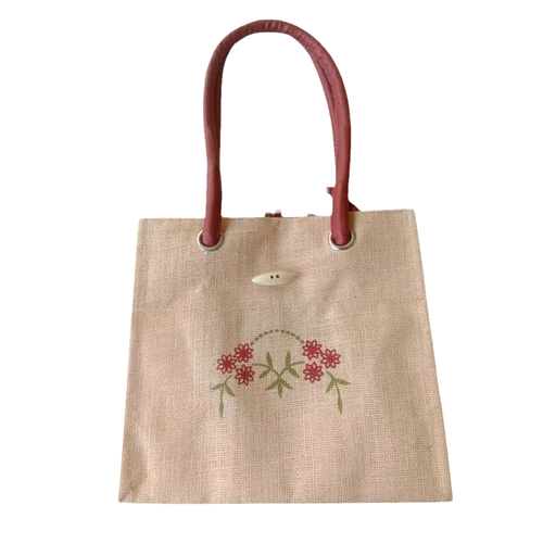 Printed Jute Hand Bag - Color: Brown