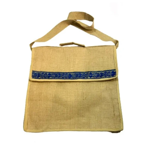 Velcro Jute Laptop Bag - Handmade Jute Material, Customizable Size & Weight, Elegant Brown Color, Unique Printed Pattern, Secure Velcro Closure