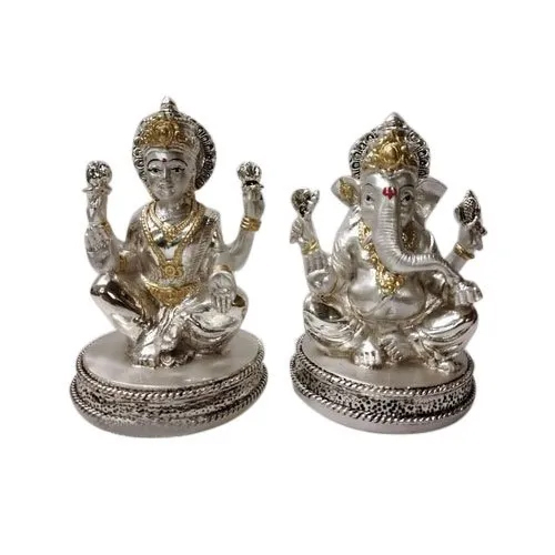 Silver Resin Laxmi Ganesha Statue - Feature: Durable