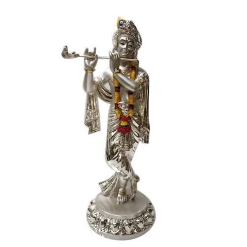 Silver Plated Resin Krishna Statue