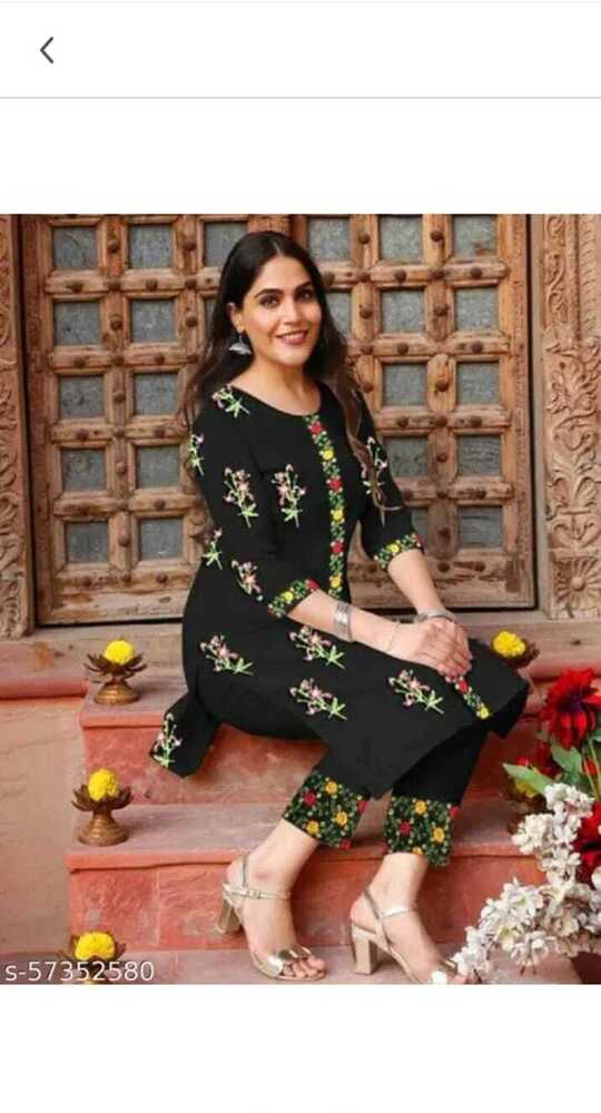 Womens Kurti Sets - Cotton Rayon Fabric, S M L Xl Xxl , Multicolor, Full Length 3/4 Sleeve, Printed Pattern, Embroidery & Mirror Work, Ethnic Design