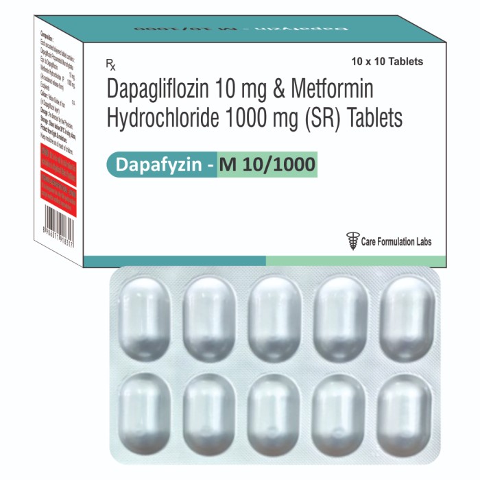 Dapagliflozin 10mg + Metformin Hydrochloride IP 1000mg (As sustained release form) tab