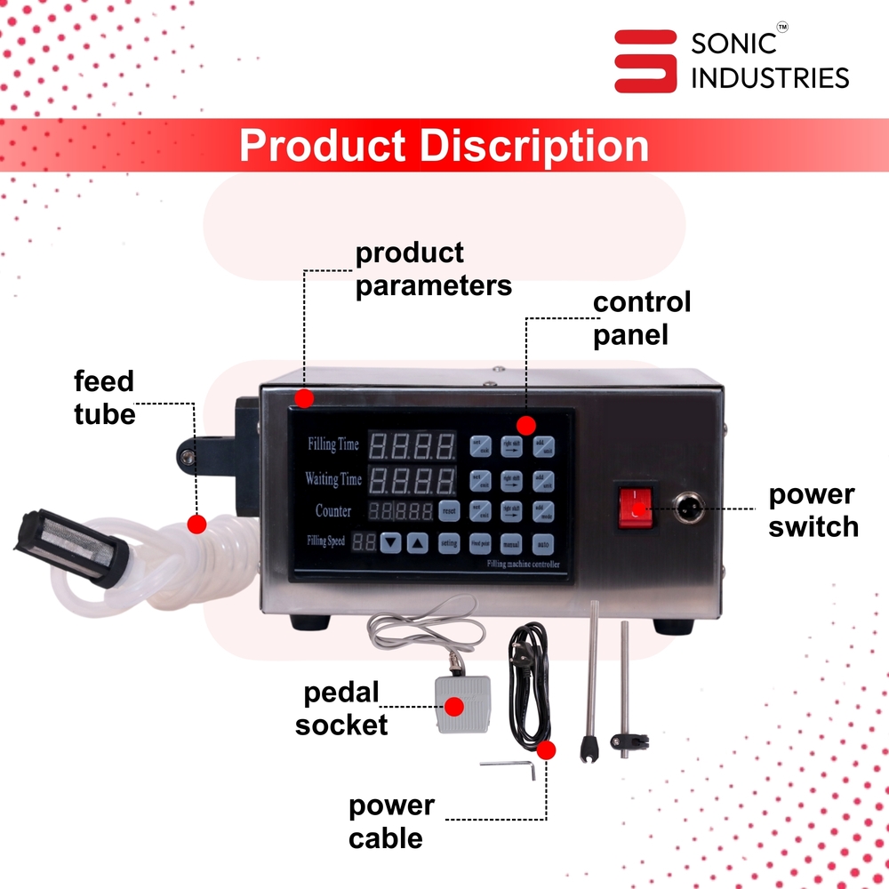Sonic Industries Single-Head Electric Liquid Filler Machine 10ml-3500ml Range