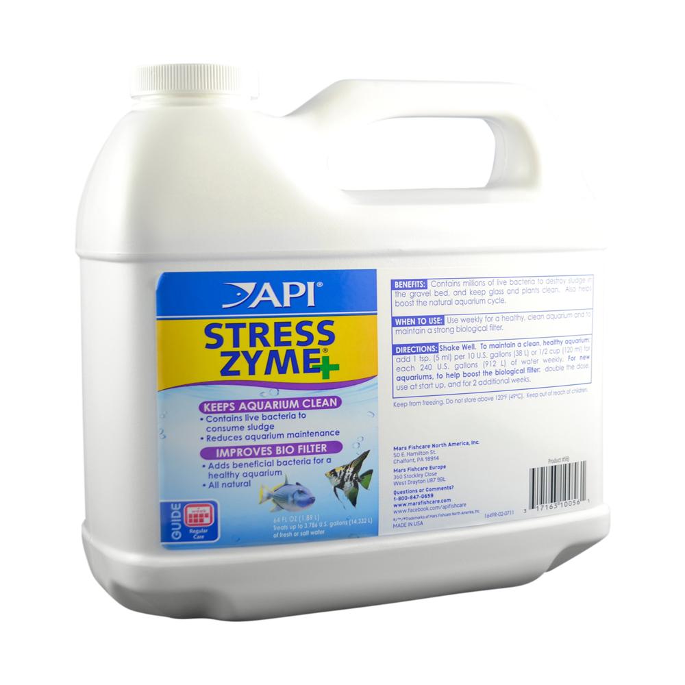 Stress Zyme - 1.89 L Liquid Treatment | Contains 300 Million Live Bacteria, Reduces Aquarium Maintenance Stress, Improves Biological Filter, Maintains Clean Water For Fresh And Saltwater Aquariums