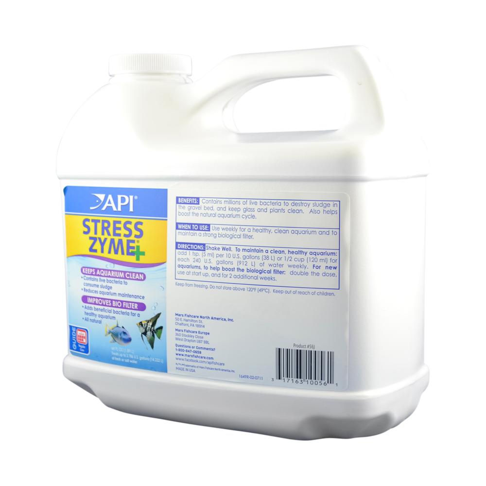 Stress Zyme - 1.89 L Liquid Treatment | Contains 300 Million Live Bacteria, Reduces Aquarium Maintenance Stress, Improves Biological Filter, Maintains Clean Water For Fresh And Saltwater Aquariums