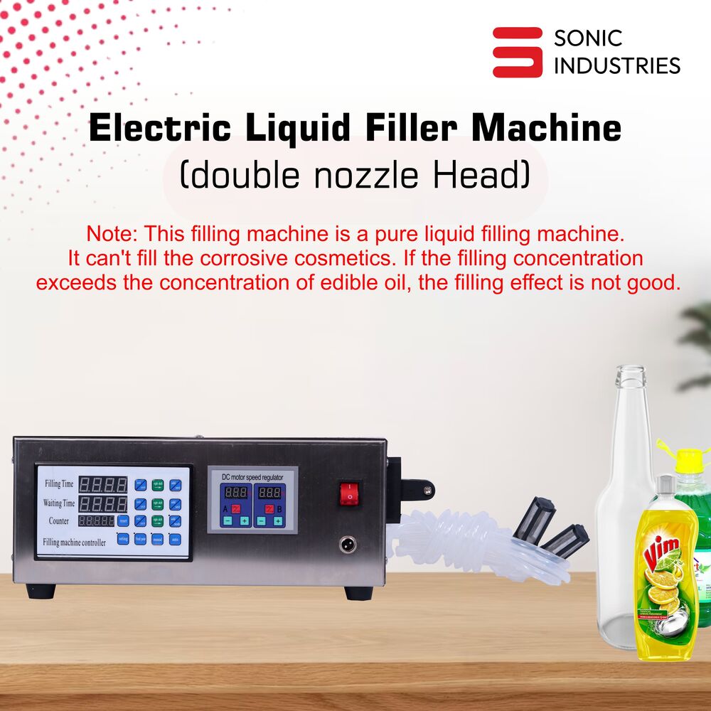 Sonic Industries Double Head Electric Liquid Filler Machine |220V/110V |10ml-3500ml Filling Range