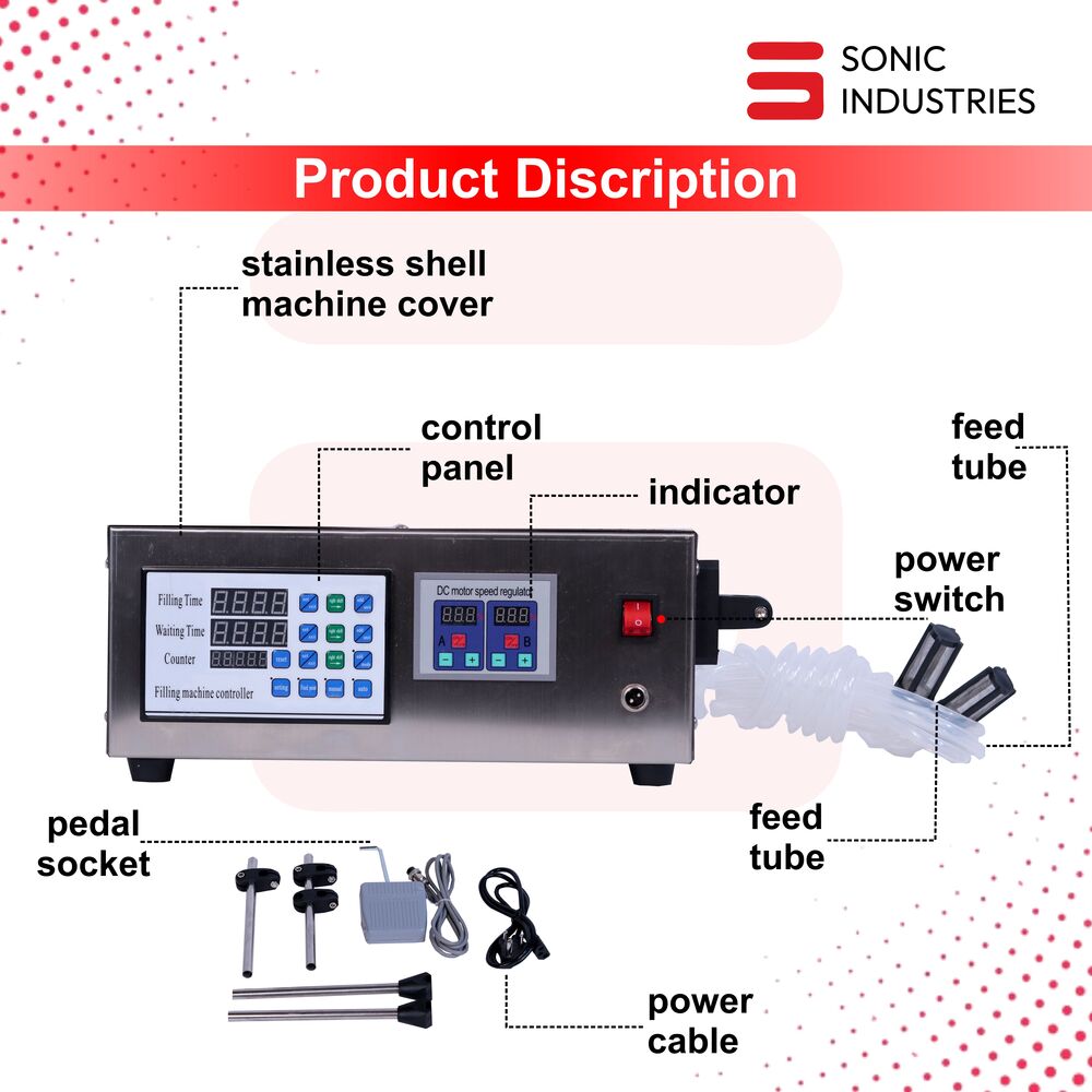 Sonic Industries Double Head Electric Liquid Filler Machine |220V/110V |10ml-3500ml Filling Range