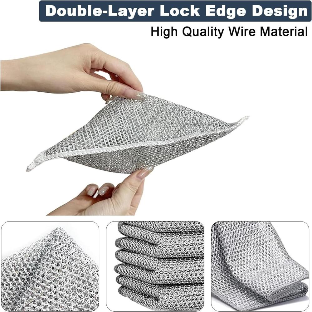 Double Layer Dish Wash Cloth - Stainless Steel, Standard Size | Heavy Duty, Scratch-free, Eco-friendly, Odor-free, Ergonomic Design