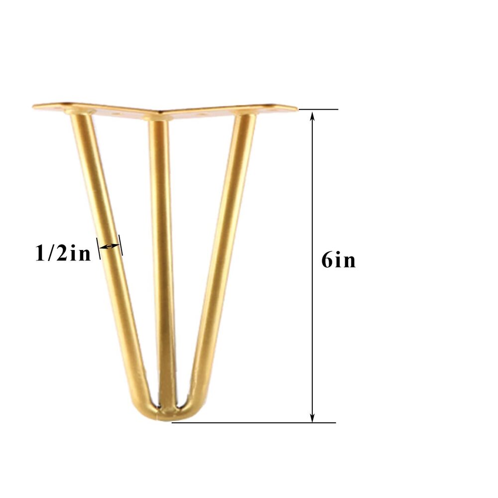 6 Inch Hairpin Legs Metal - 1/2 Dia 3 Rods Design - Mid Century Furniture Table Legs