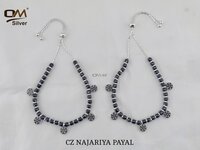 Silver Cz Najariya Payal - Product Type: Traditional Jewelry