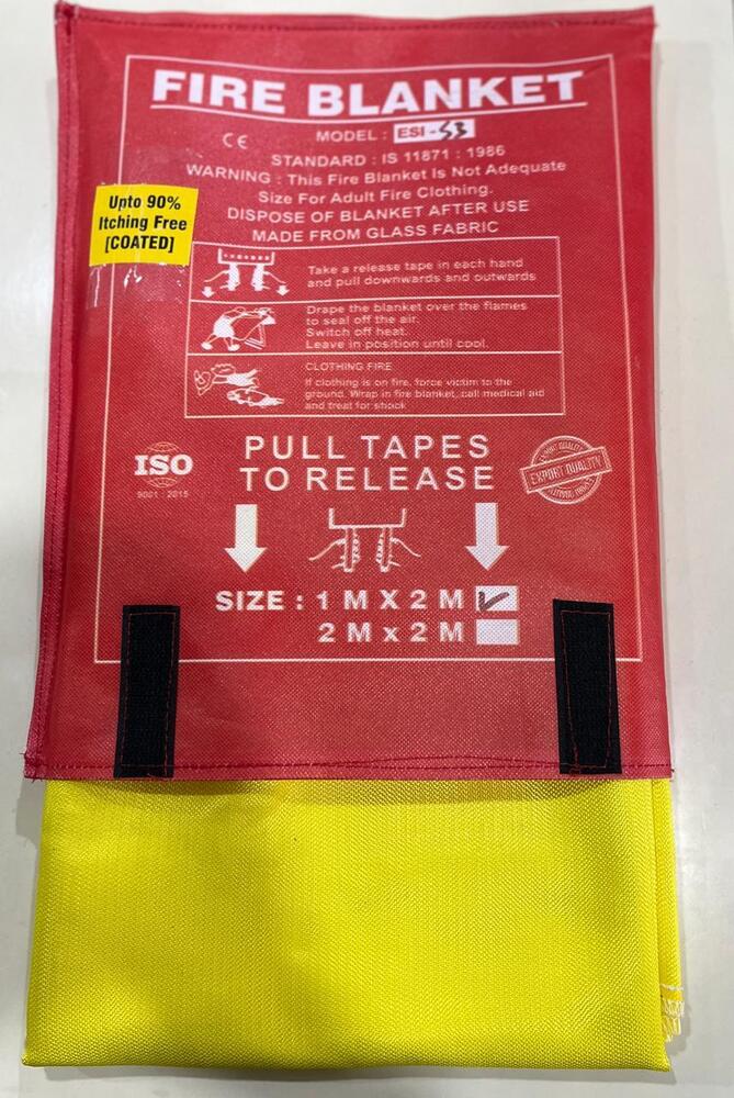 Safety Fire Blankets - Fiberglass, 1mtr X 2mtr Or 2mtr X 2mtr, White, Red, Yellow | Fire Fighting, Temperature Range: 500-550â°c, 420 Gsm