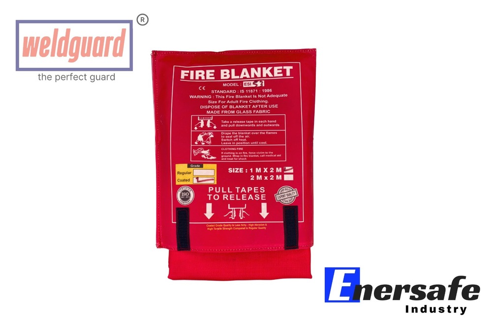 Safety Fire Blankets - Fiberglass, 1mtr X 2mtr Or 2mtr X 2mtr, White, Red, Yellow | Fire Fighting, Temperature Range: 500-550â°c, 420 Gsm