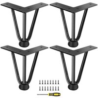 8in Metal Black Hairpin Legs - Metal, Matte Black, Rust-resistant | Pre-drilled Plates, Non-slip Feet, 120kg Capacity