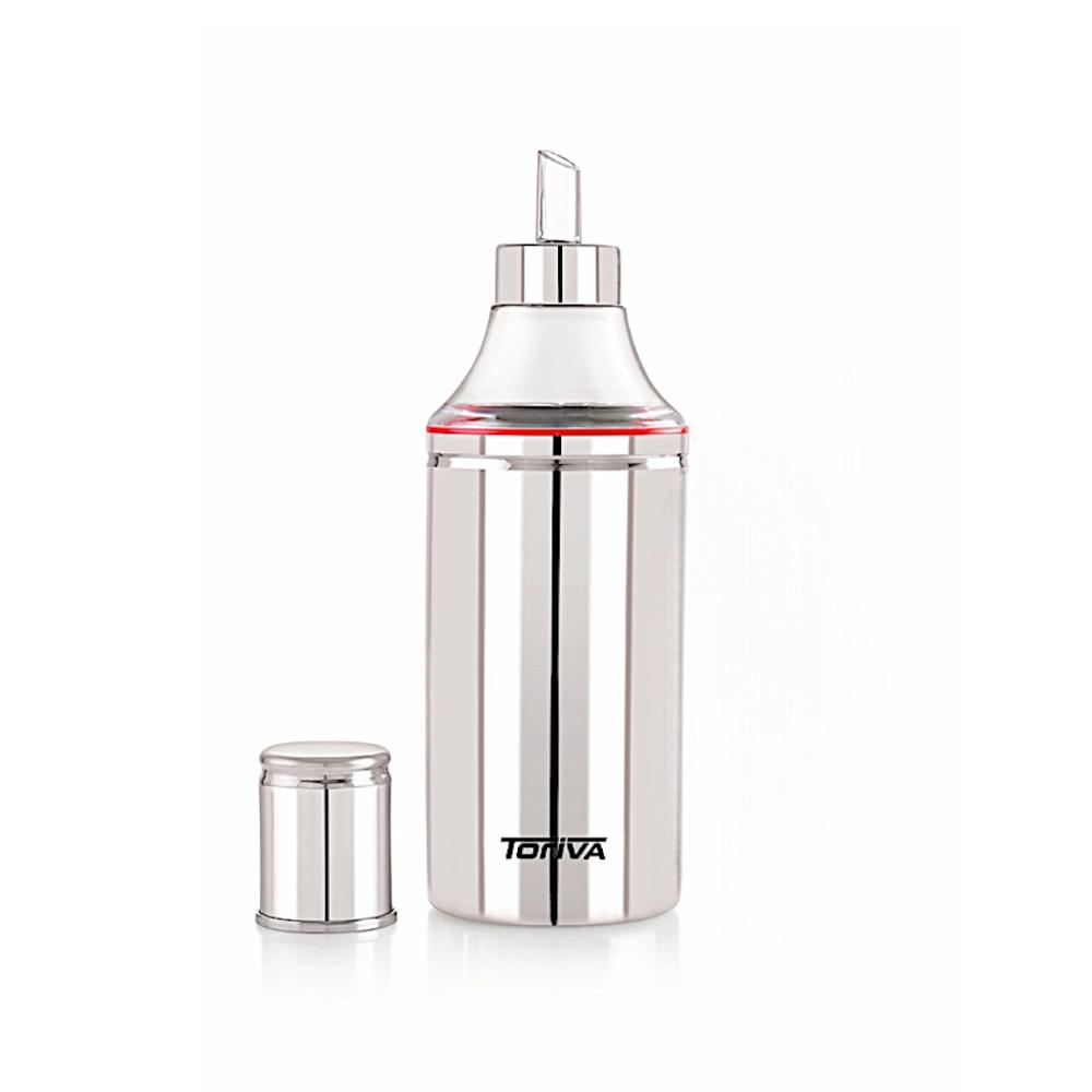 1000ml Fristo Oil Dispenser - Stainless Steel, 21.5x7x7 Cm, Steel Silver | Ergonomic Design, Leak Proof, Unbreakable With Handle