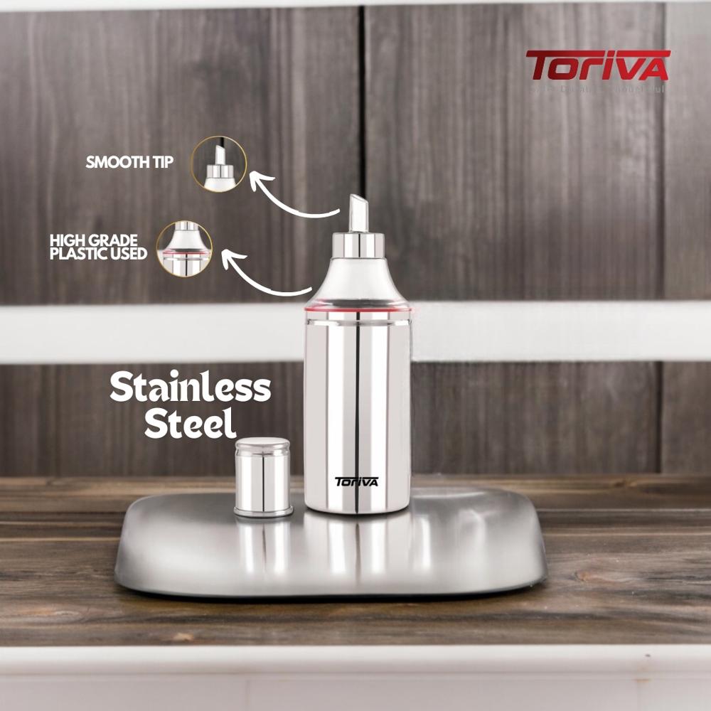 1000ml Fristo Oil Dispenser - Stainless Steel, 21.5x7x7 Cm, Steel Silver | Ergonomic Design, Leak Proof, Unbreakable With Handle