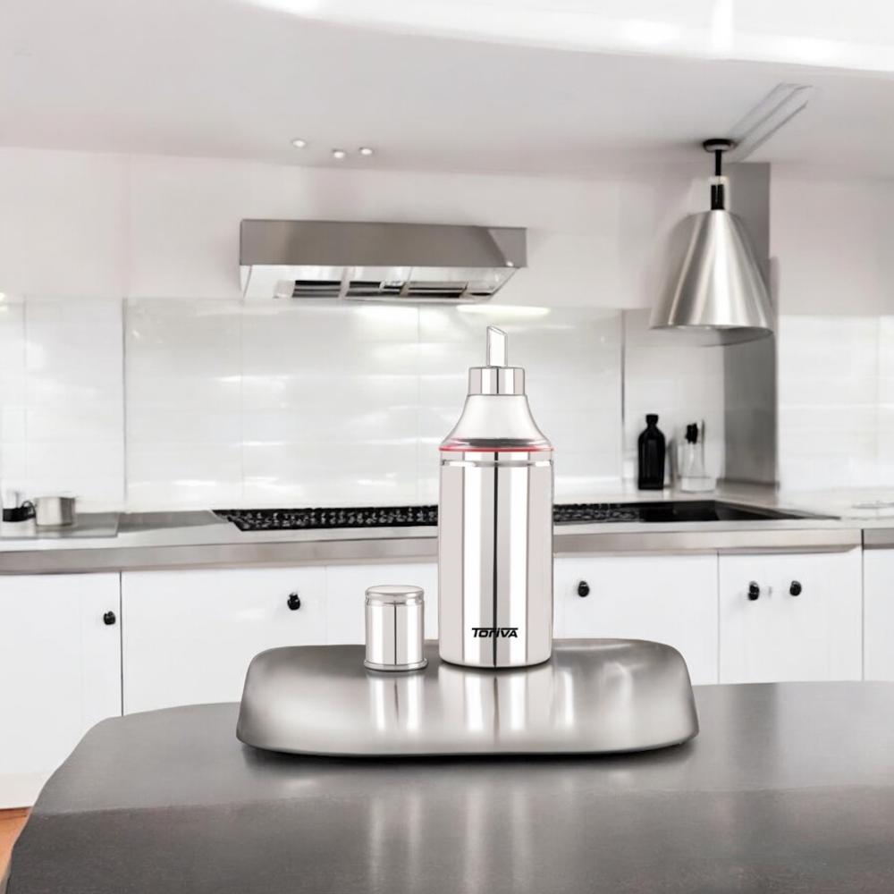 1000ml Fristo Oil Dispenser - Stainless Steel, 21.5x7x7 Cm, Steel Silver | Ergonomic Design, Leak Proof, Unbreakable With Handle